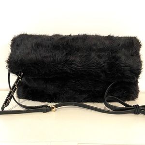 Black fake fur clutch bag